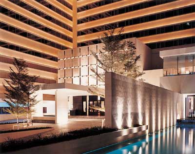 Hotel exterior at night