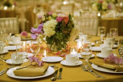 Shot Of Hotel Ballroom Place Setting