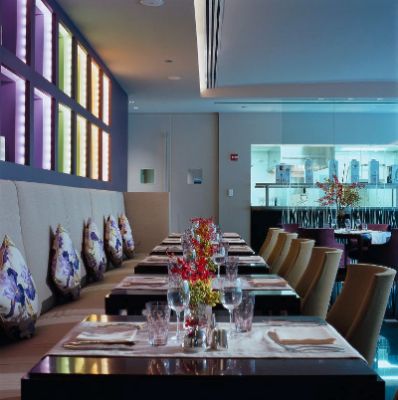 Private Dining Room - High Drama Is Created With Floor-to-ceiling Windows And An Open Chef's Kitchen