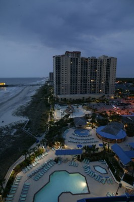 Hilton - Evening Pool Shot From Balcony Of Hotel