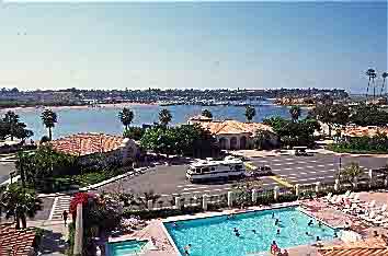 Newport Dunes Waterfront Resort - Airial view of pool and resort