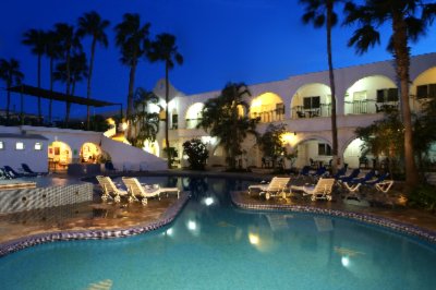 Night Shot Of Pool Courtyard Area